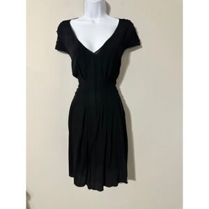 Nina Ricci Black Lace Cap Sleeve V Neck Cocktail Party Dress Size‎ 10 Silk Blend